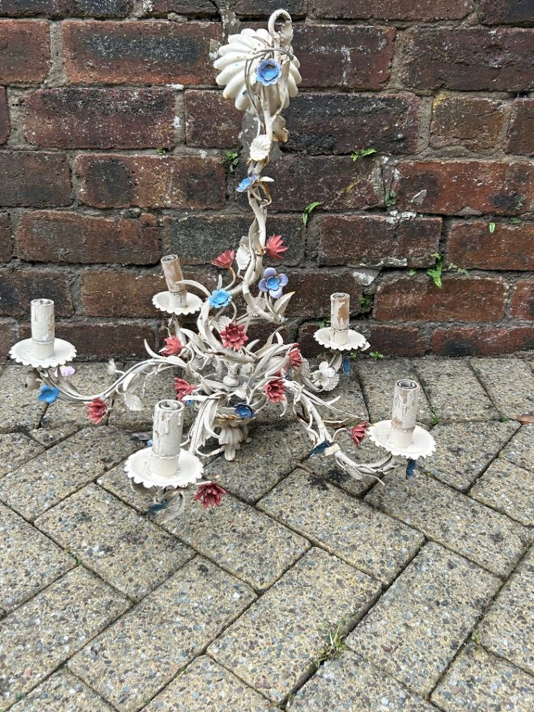 Vintage Metal Chandelier with Floral Details