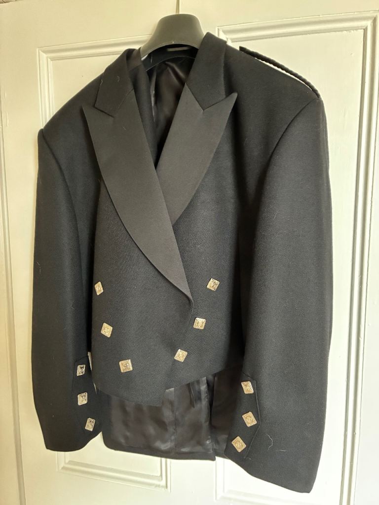 Traditional Prince  Charlie Kilt Jacket – Pure New Wool, Good Condition.  Matching waistcoat 