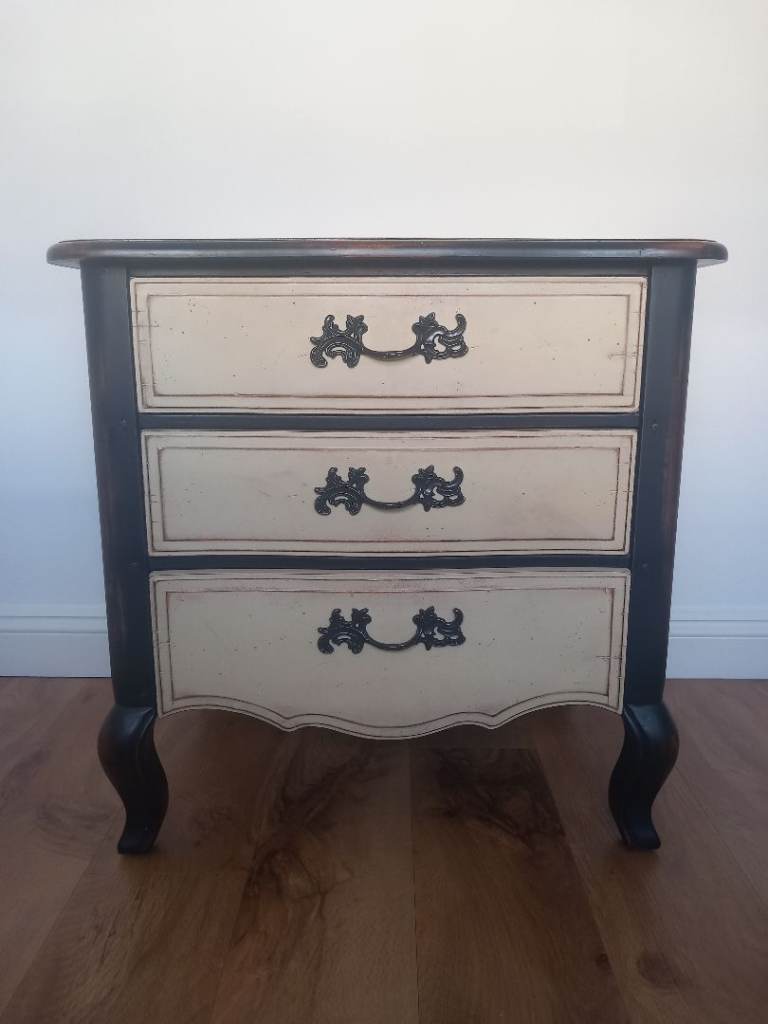 Shabby chic, french style 3 drawer bedside table
