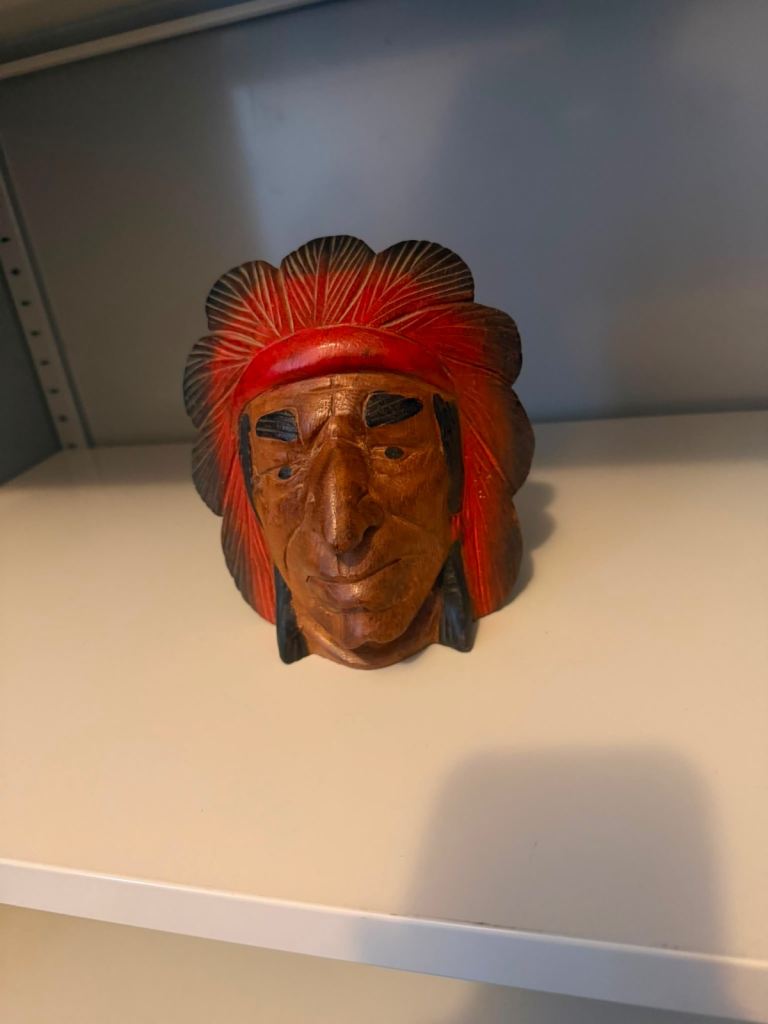 Hand-Carved Wooden Native American Style Head Decor