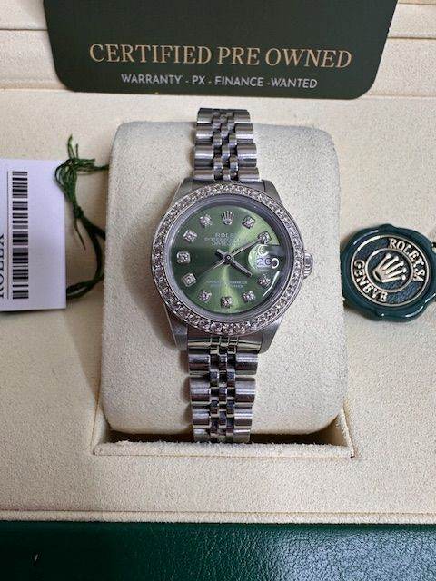 ROLEX LADIES CUSTOM STEEL 26MM BOX AND CERTIFICATES