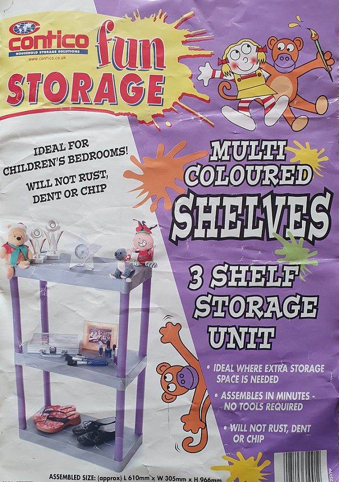 3 SHELF STORAGE UNIT Children Bedroom Bathroom Contico Fun Rare Silver Purple [FREE local delivery]
