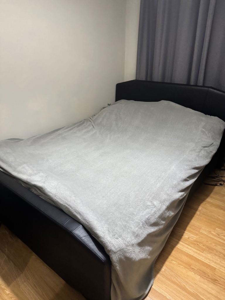 image for King size bed frame black leather