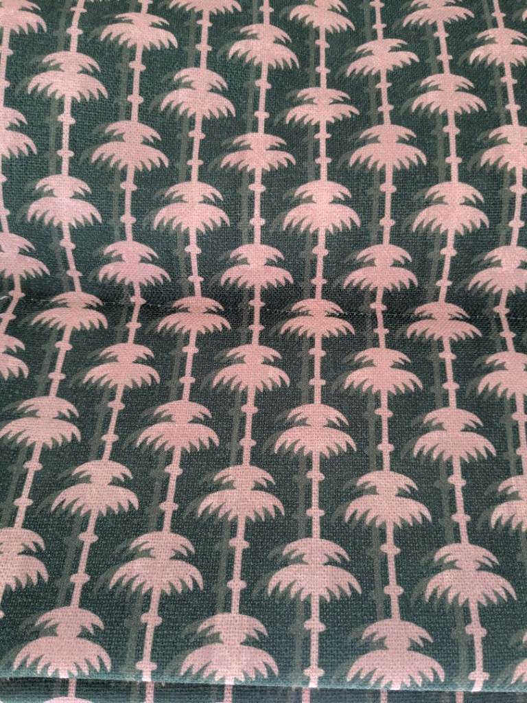 Roman Blinds - Dark Green with Pink Palm Tree Pattern