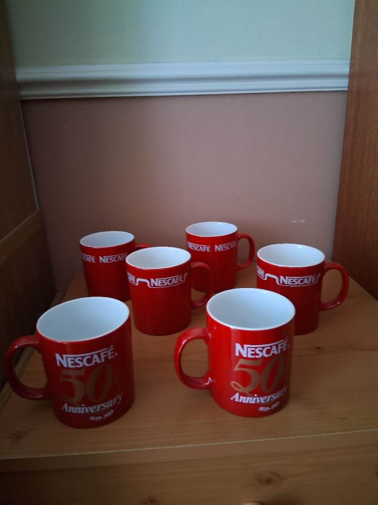 Nescafe Vintage Mugs - Set of 6, Red Ceramic varied