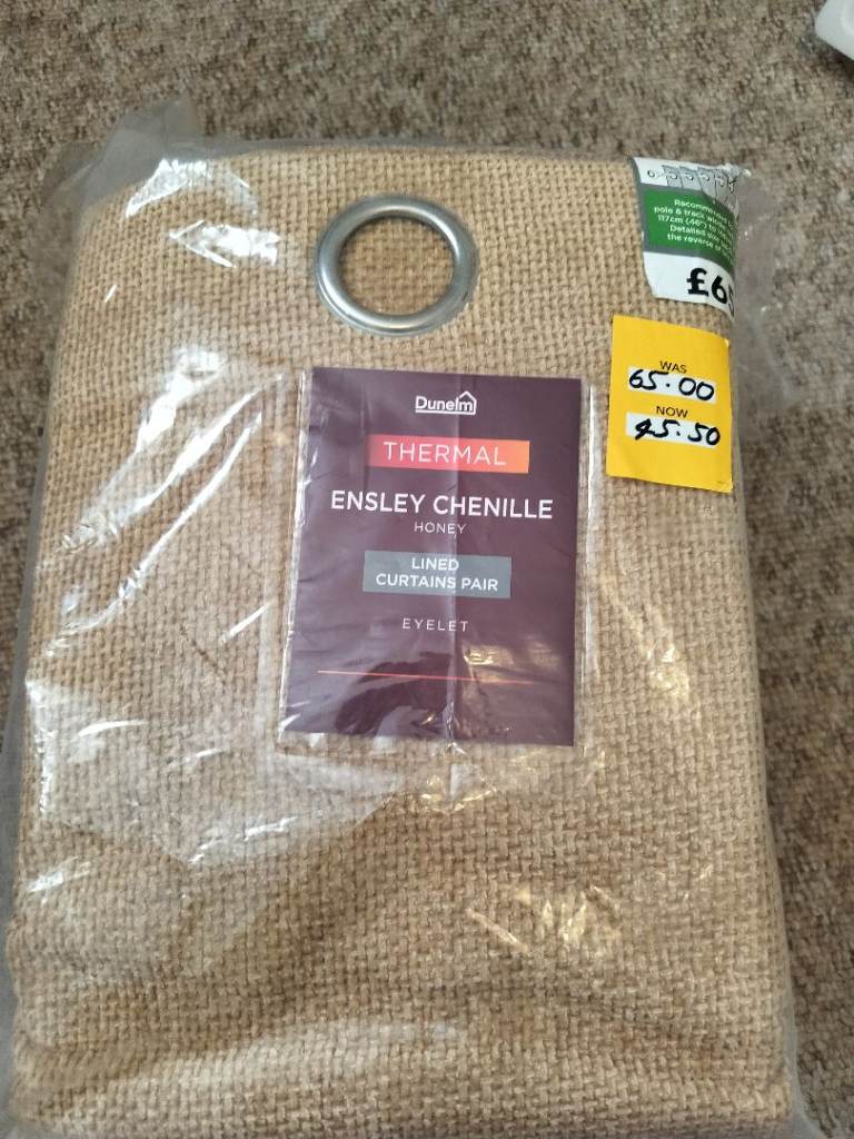 Dunelm ENSLEY Chenille Thermal Eyelet Curtains - NEW Beige 90"x72"