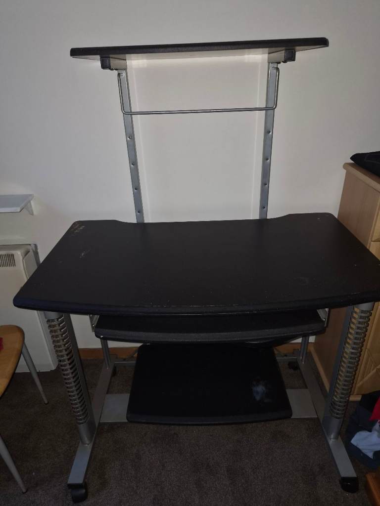 Black and Silver Computer Desk / Workbench with Shelves