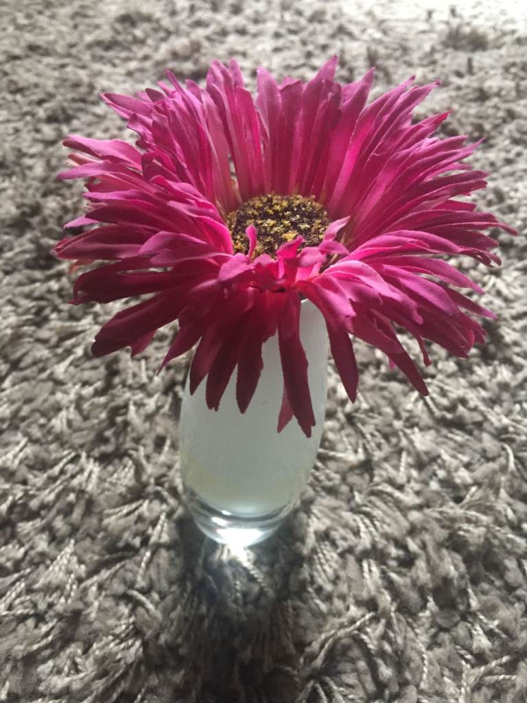 Pink Artificial Flower in Glass Vase – Good Condition
