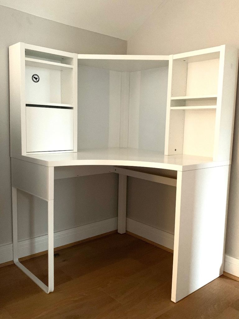 MICKE Corner workstation, white, 100x142 cm