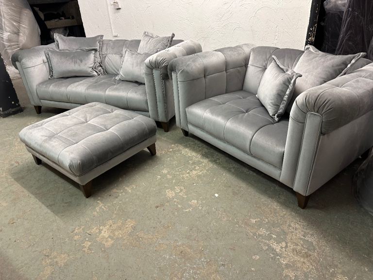 NEW EX DISPLAY SOFOLOGY MIDSUMMER GERY SILVER 3 SEATER + SMALL 2 SEATER SOFA UPTO 65% OFF RRP