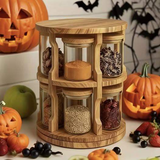 New Bamboo Spice rack with 10 glass jars - Rotating - OPEN TO OFFER for ...