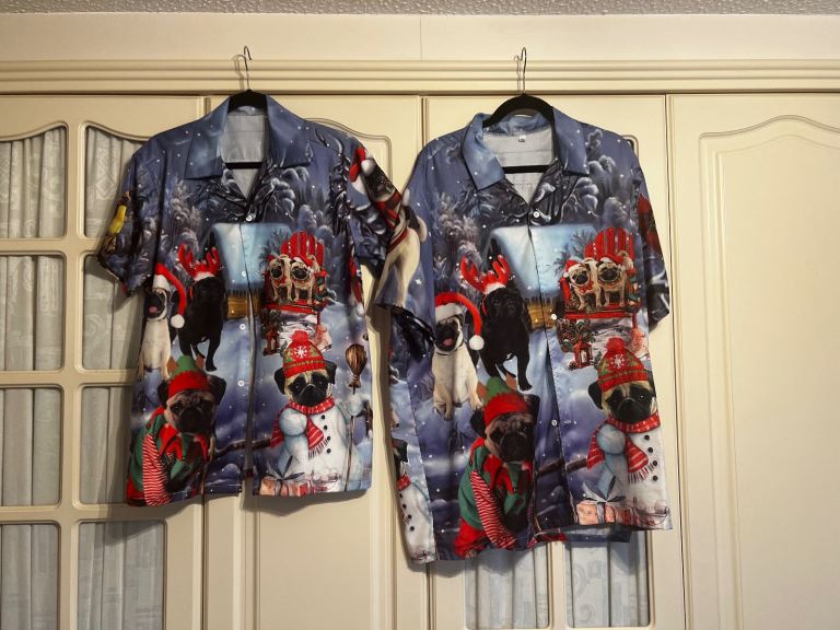 Pug Lovers set of Christmas Casual Shirts XXL and Large Unisex. Priced for both shirts 