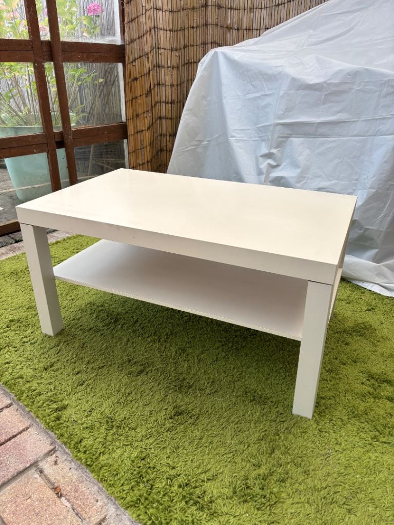 White Coffee Table with Storage Shelf – Good Condition