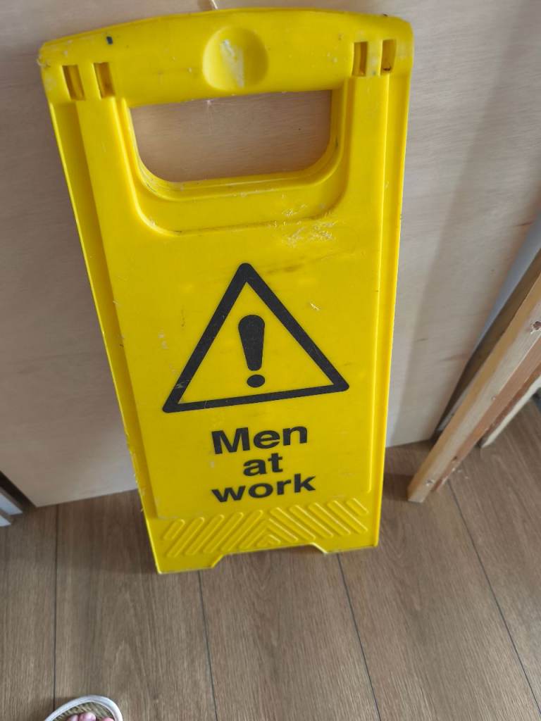 Yellow 'Men at Work' Safety Sign - Good Condition