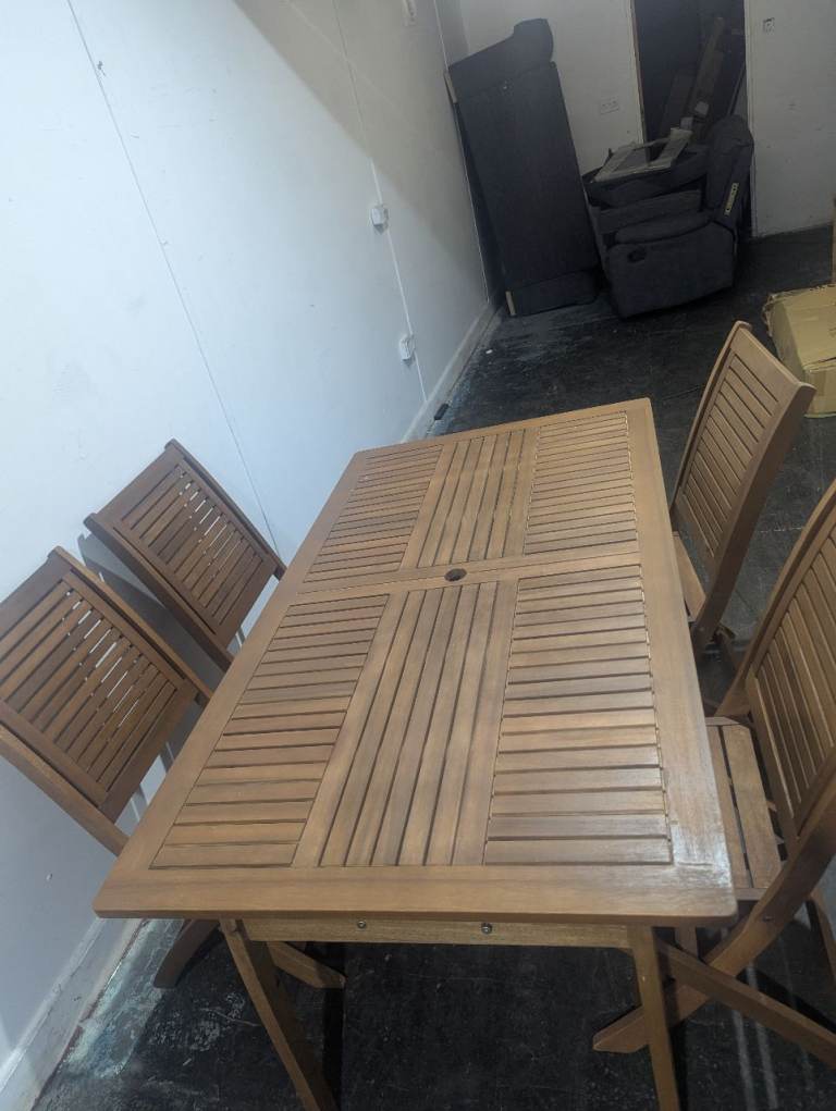 Classic Slatted Wooden Patio Table with 4 Chairs £299__