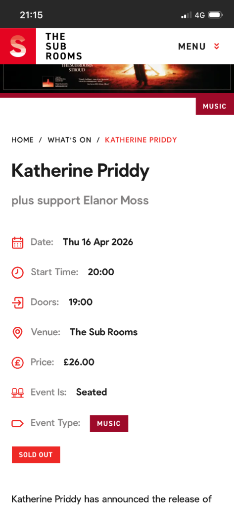 Katherine Priddy Concert 16th April 26 Stroud 