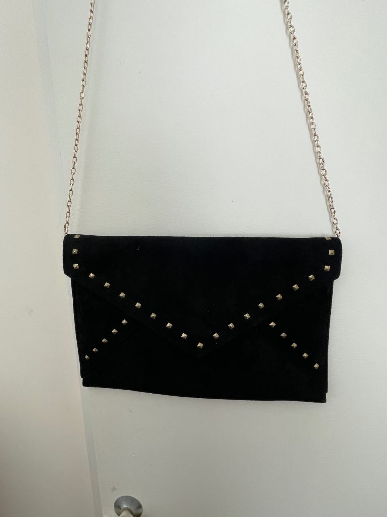 Beautiful black bag with gold studs & chain