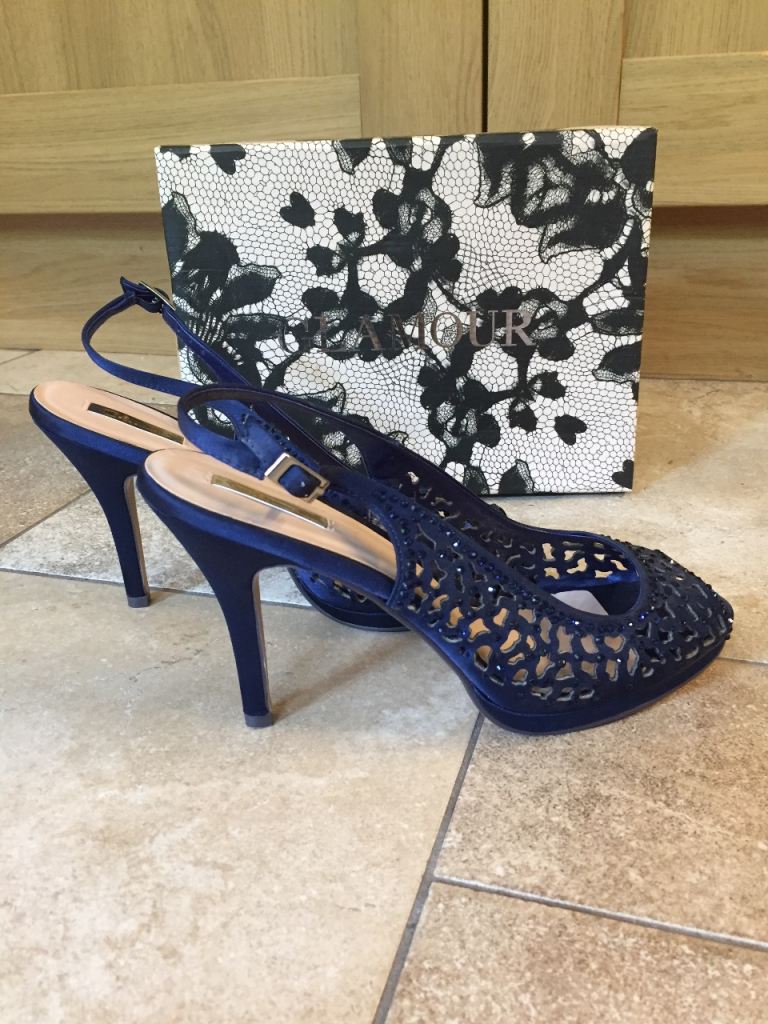 Navy Sling-Back Heels (With Diamanté Detail) - NEW IN BOX 
