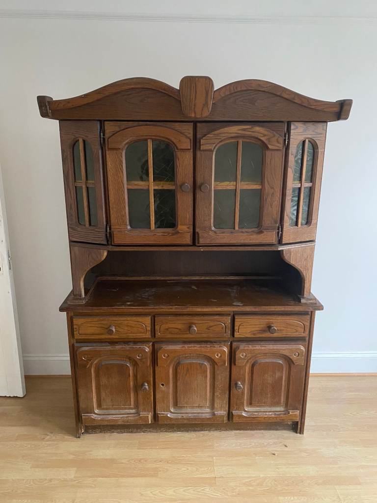 Antique 2 piece china cabinet cupboard wood