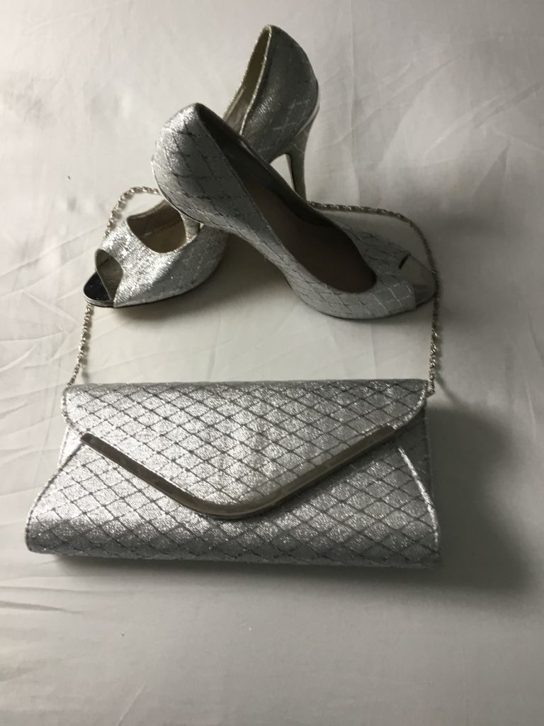 Silver Matching Handbag & Shoes