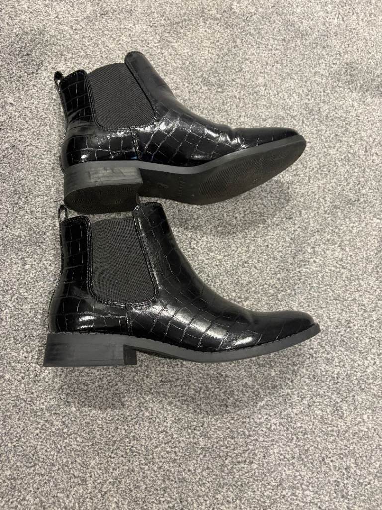 Black Patent Chelsea boots - size 5 (worn once)  