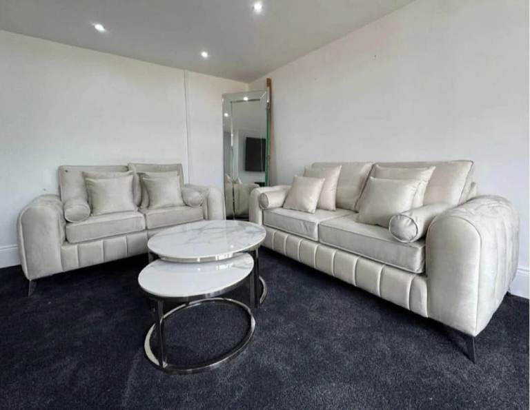 Cream Fabric Sofa Set - 3 Seater and 2 Seater, New