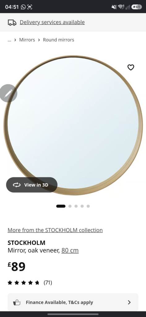 IKEA STOCKHOLM Round Mirror 80cm – Oak Veneer, Good Condition