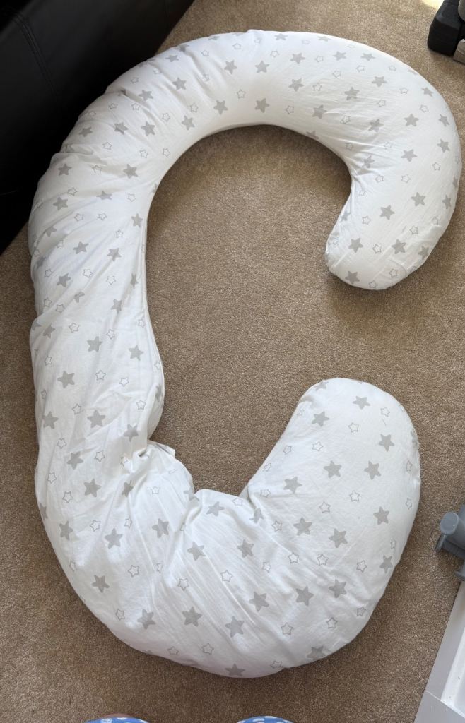 Pregnancy Support Pillow - White with Grey Stars, Good Condition