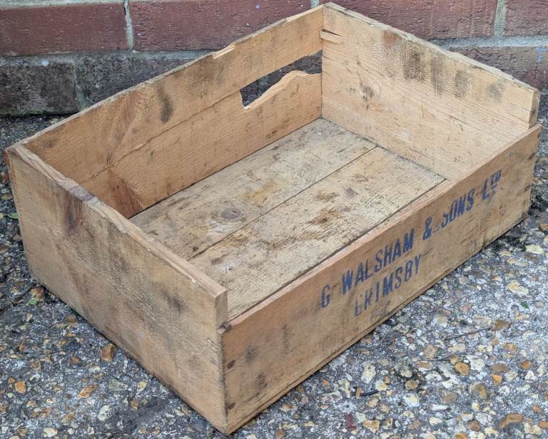 Vintage Wooden Advertising Crate For G Walsham Of Grimsby, A/F, 30 x 15 x 