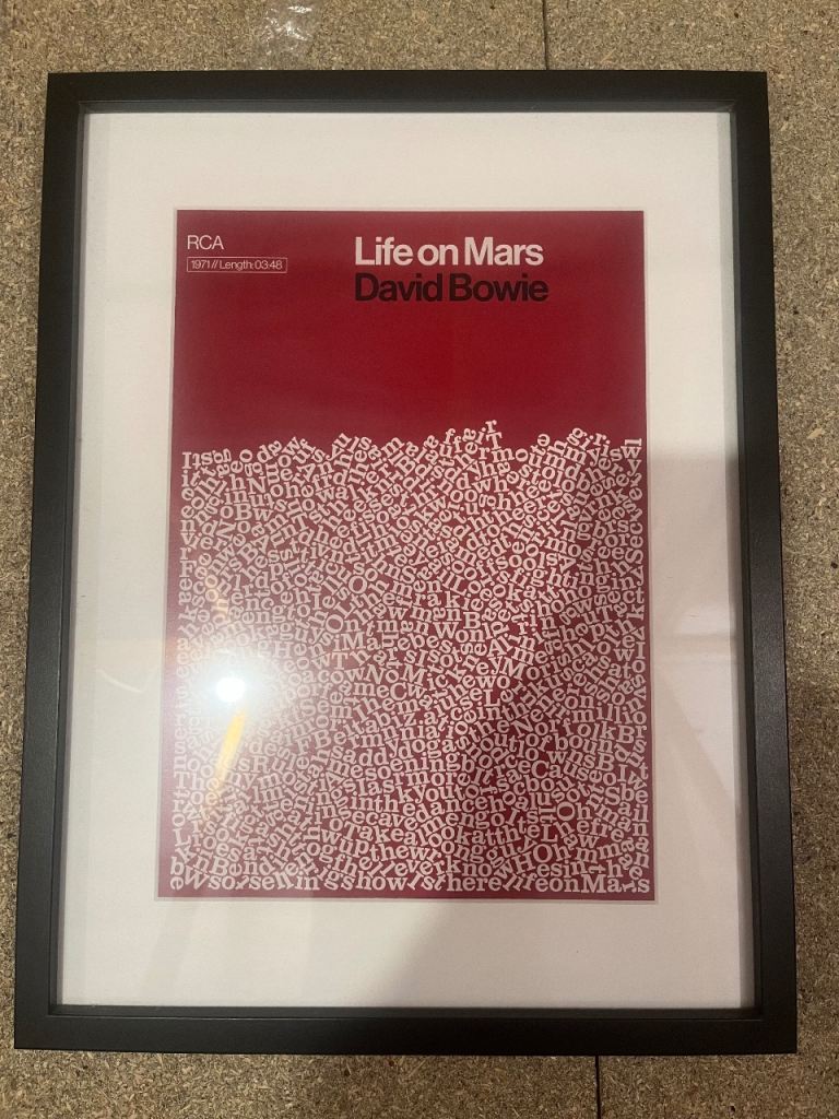  Reign & Hail "Life on Mars - David Bowie"framed  typography art print.
