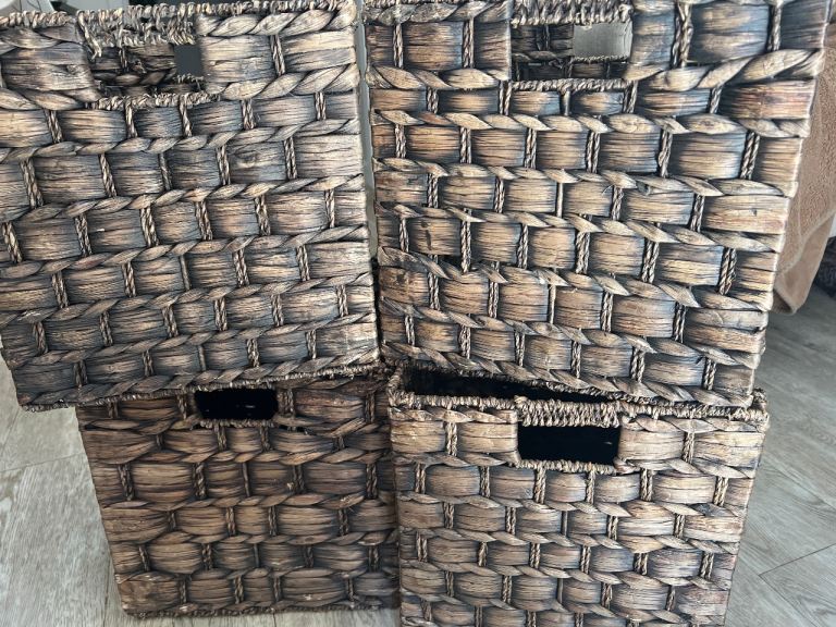 Set of 4 Woven Storage Baskets – Brown, Good Condition