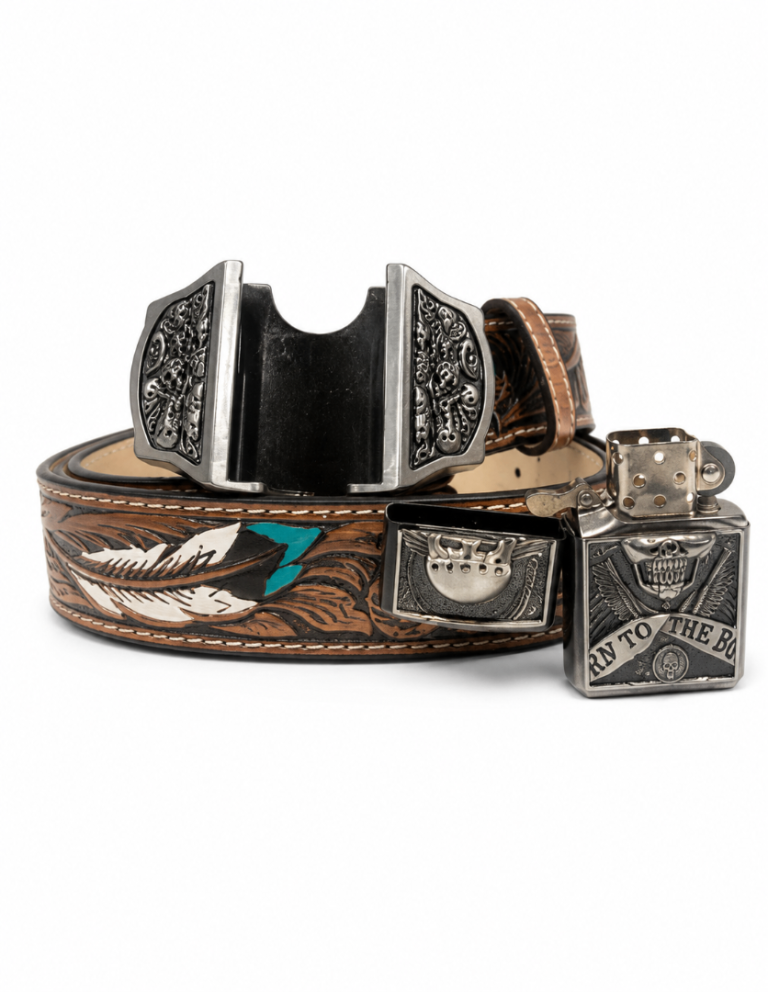 Removable Lighter Belt Western Feather PU Leather Adjustable Men’s Cowboy Gift Brown Black Buckle