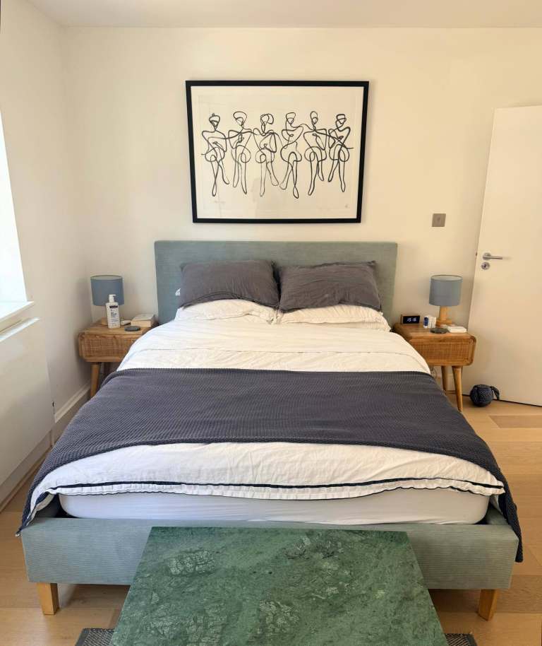 King Size John Lewis Corduroy Bed and Memory Foam Mattress