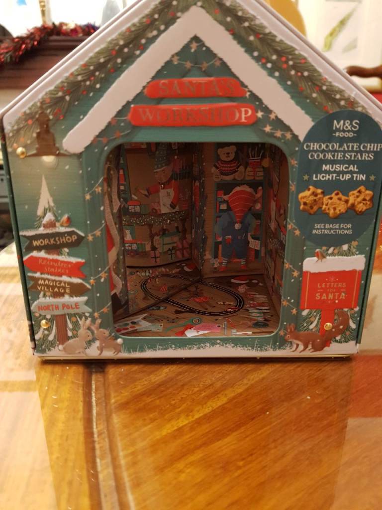 EMPTY M&S MUSICAL TIN SANTA'S WORKSHOP