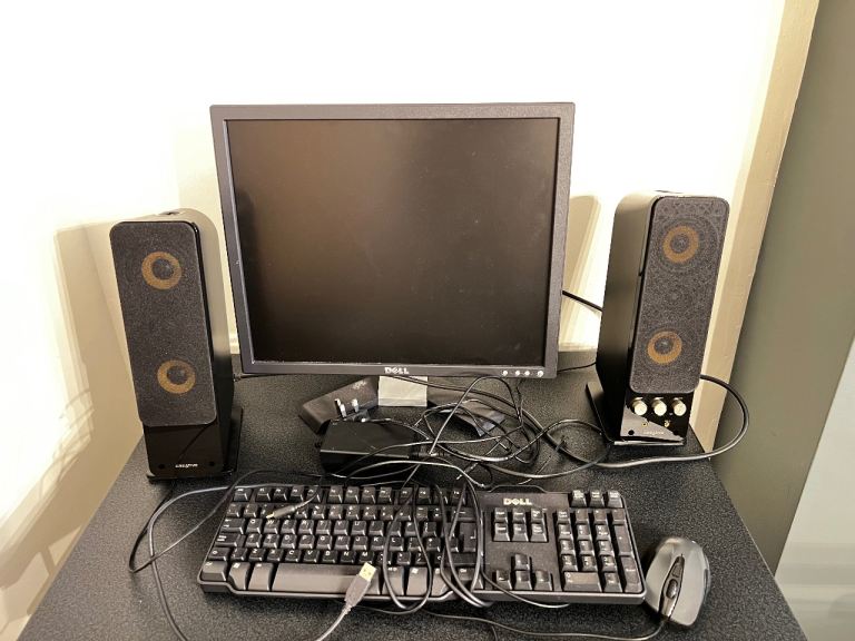 Monitor, keyboard, mouse and speakers