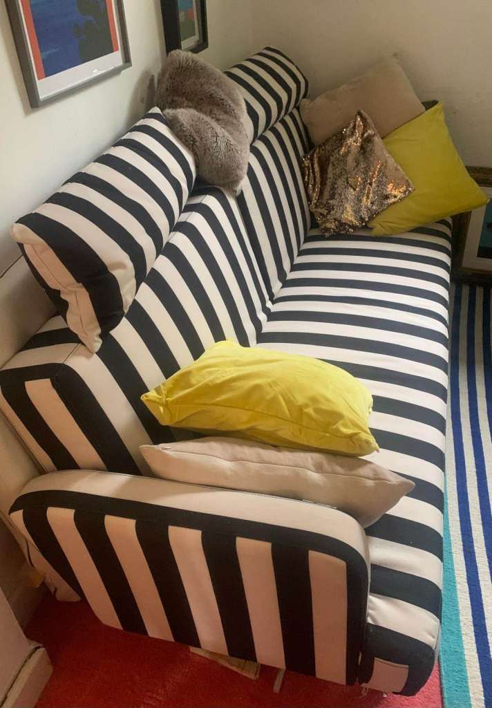 Black & white stripey clic-clac sofabed, barely used