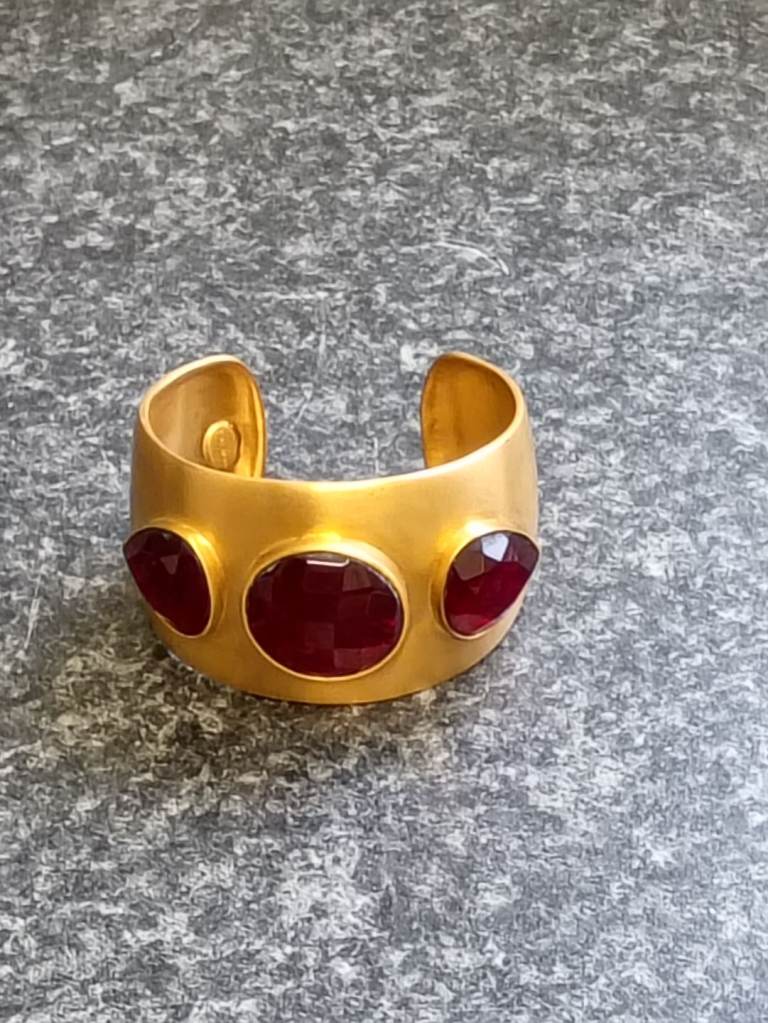 14 K gold  heavy gold layer on brass Lucas jack cuff resin bangle 