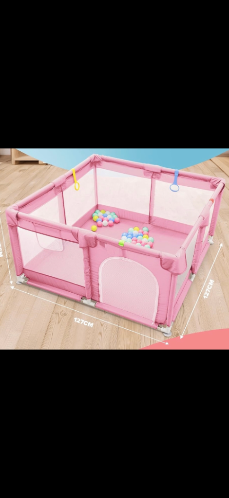 Pink Baby Playpen - Large Size with Mesh Sides, As New