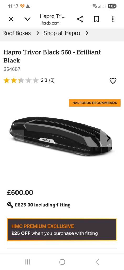 Car Roof box Hapro Trivor 560 - Brilliant Black Ergonomic handle for assistive opening