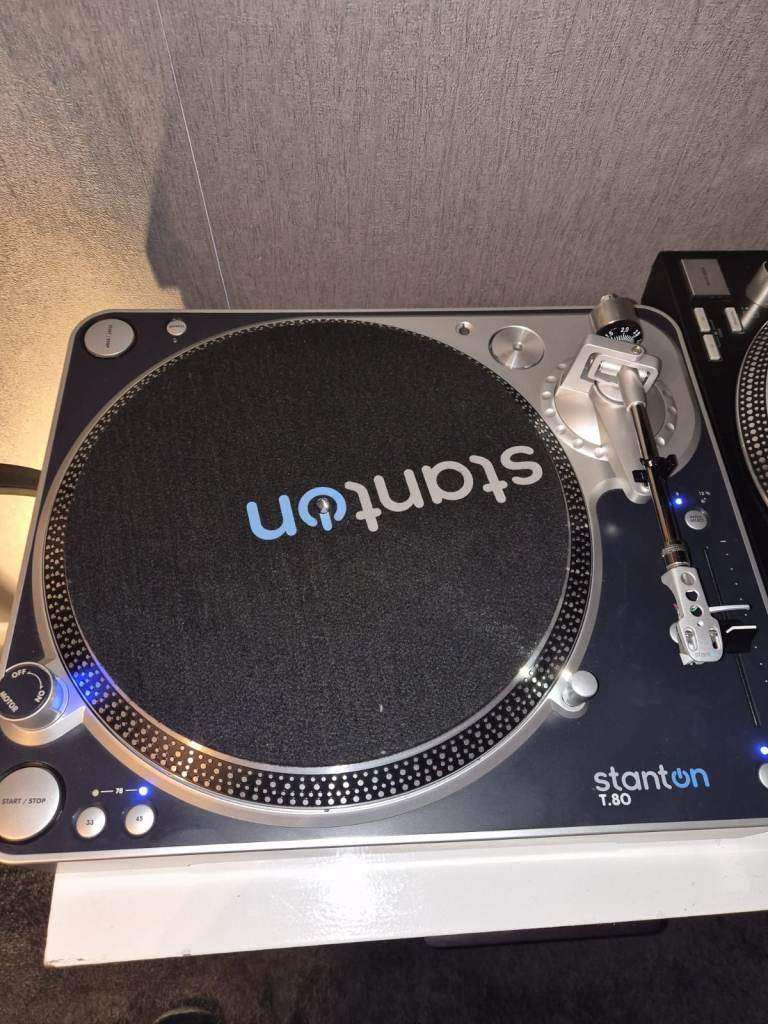 Stanton T.80 direct drive turntable with cartridge stylus power cable and dust cover