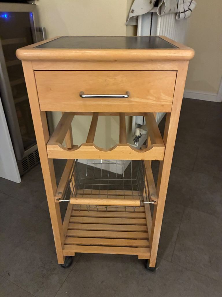 Wooden Kitchen Trolley with Wine Rack and Drawer