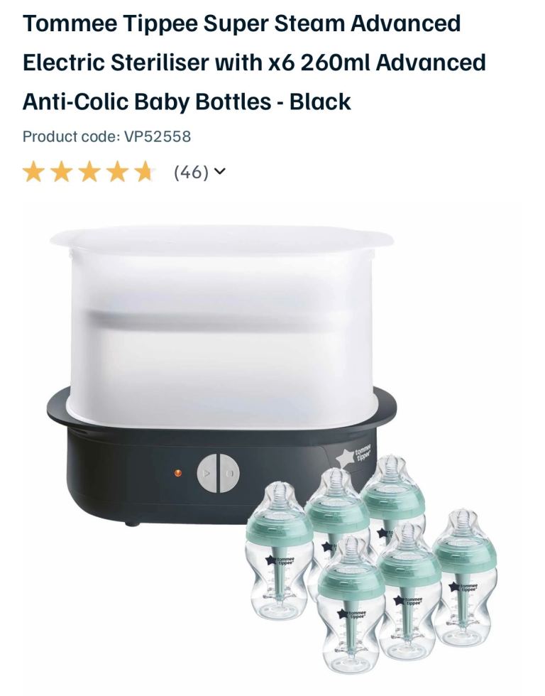 Tommee Tippee Electric Steriliser and Perfect Prep – Black