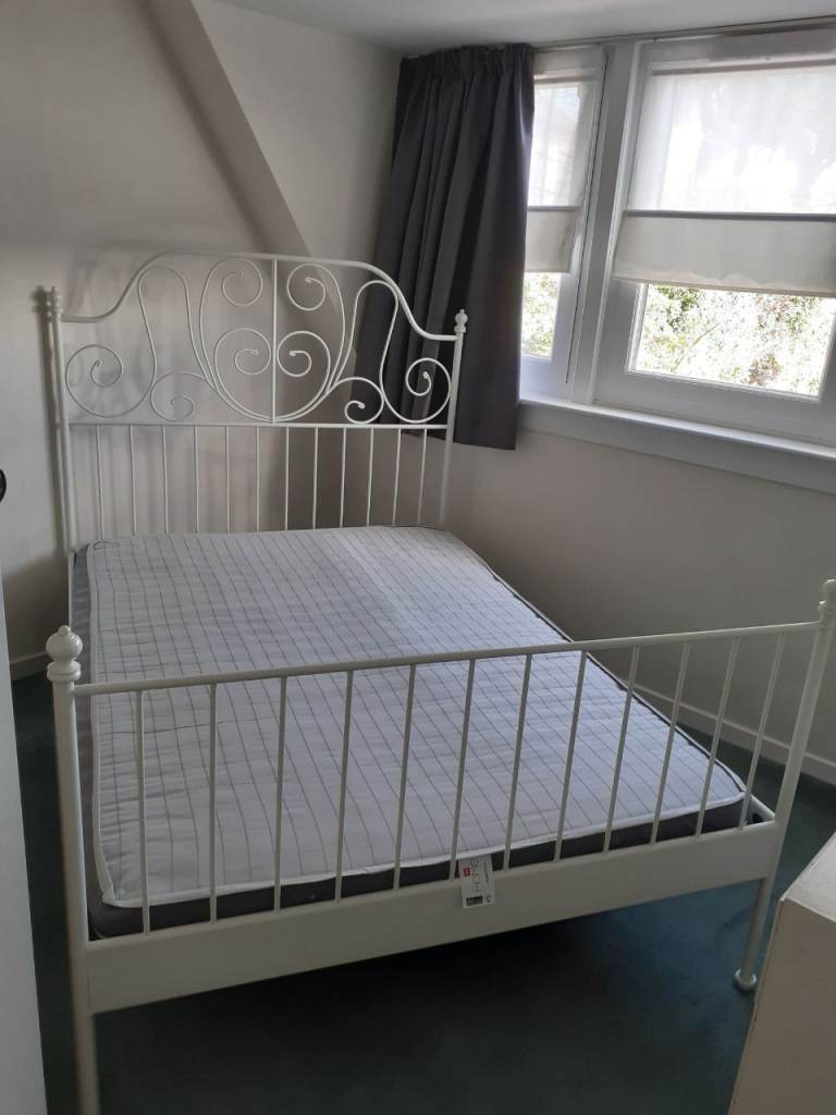 Ikea Double Bed Cream Metal and Argos Mattress 