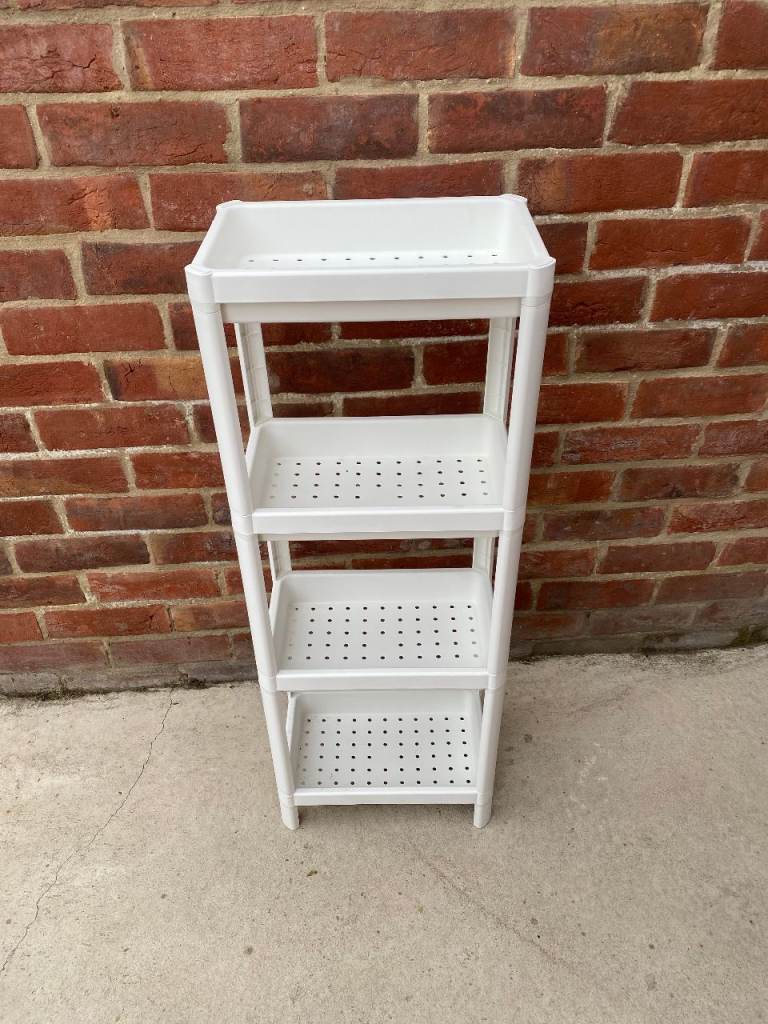 Ikea White Solid Plastic 4 tier shelving storage tower bathroom kitchen hallway