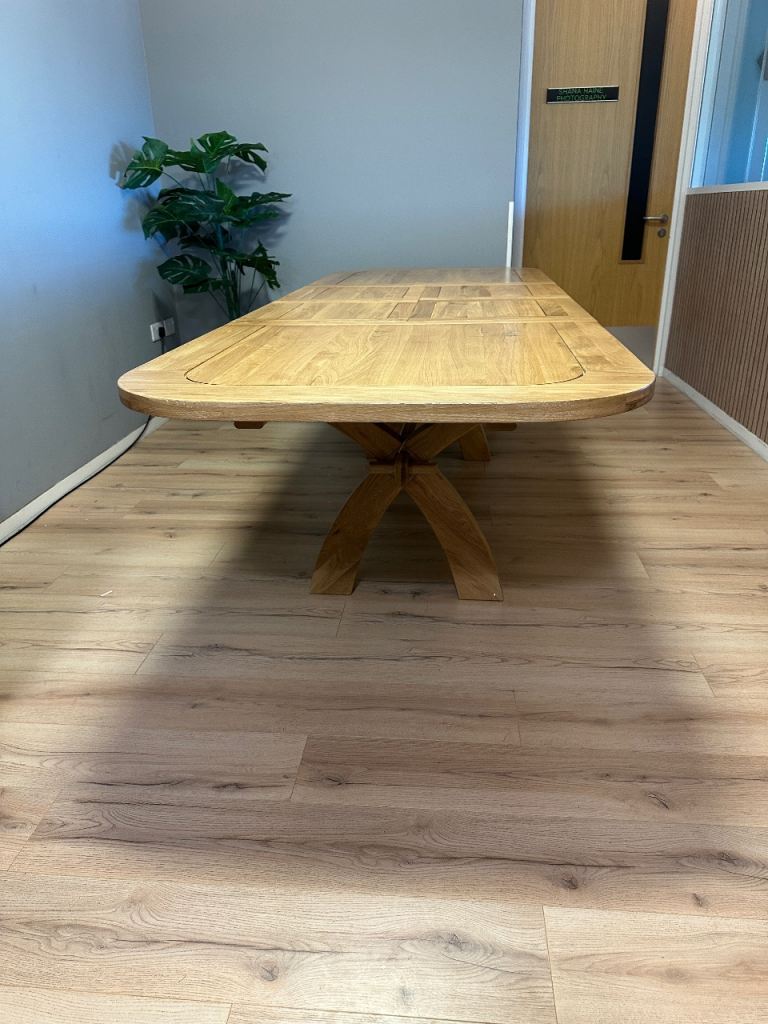 Oak Furnitureland - Hercules Solid Natural Oak Extending 10 or 12 Seator Dinning Table