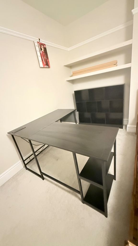 Black Combination Gamers Desk with Freestanding Storage Unit. Used