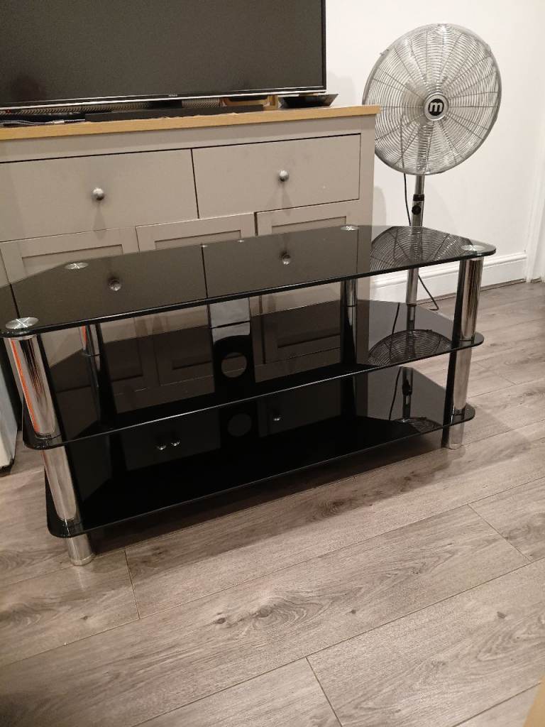 Black Glass TV Stand with Chrome Legs