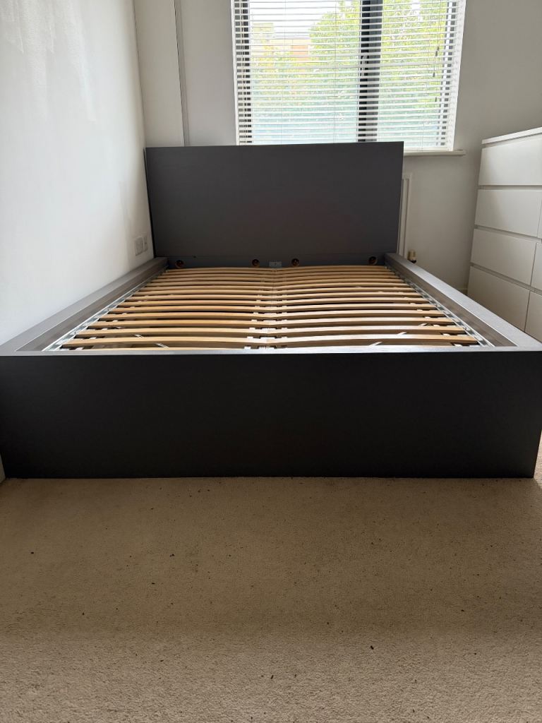 Double Bed Frame with Slats – Good Condition, Grey