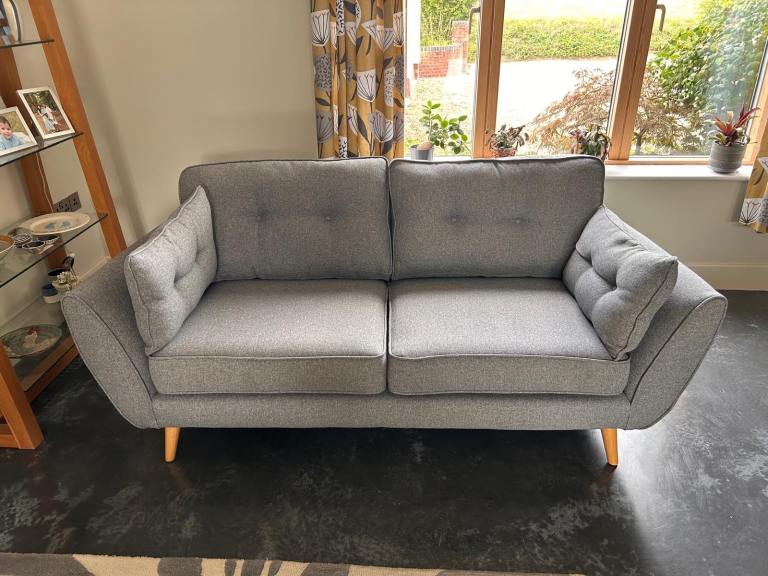 2 French Connection Zinc 3 &4 Seater Sofas – Grey Fabric, Good Condition