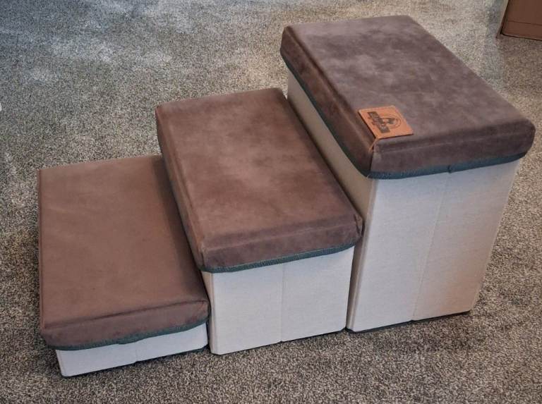 3-Step Foldable / Removable Pet Stairs with Storage, Non Slip